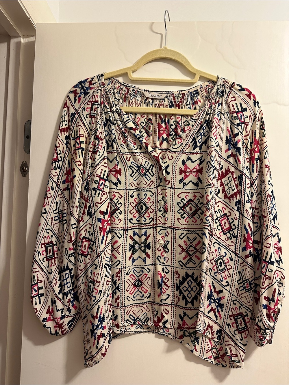 Tucker Cream Tunic with Red & Navy Geometric Print